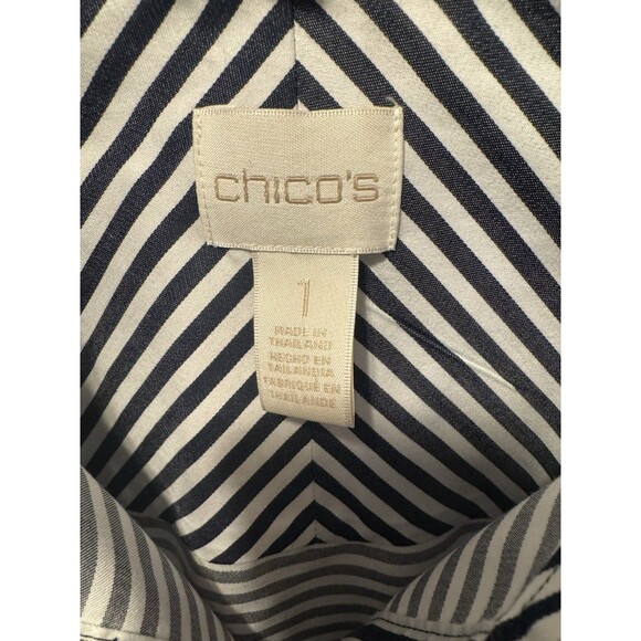 Chicos 1 Blouse Striped Black White Button Down Non Iron Shirt Career Top Preppy - Picture 4 of 9